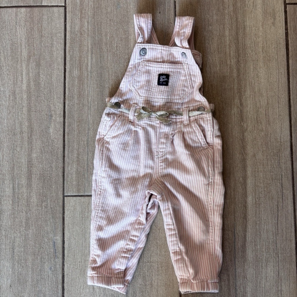 Baby B'gosh  Vintage Girls Size 12 Months Overalls Pink White Stripe 9M Y2K 90's